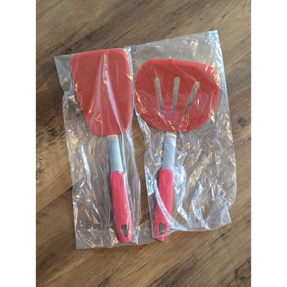 Set of 2 StarPack Silicone Spatula Turners Stainless Steel Heat Resistant 12in
